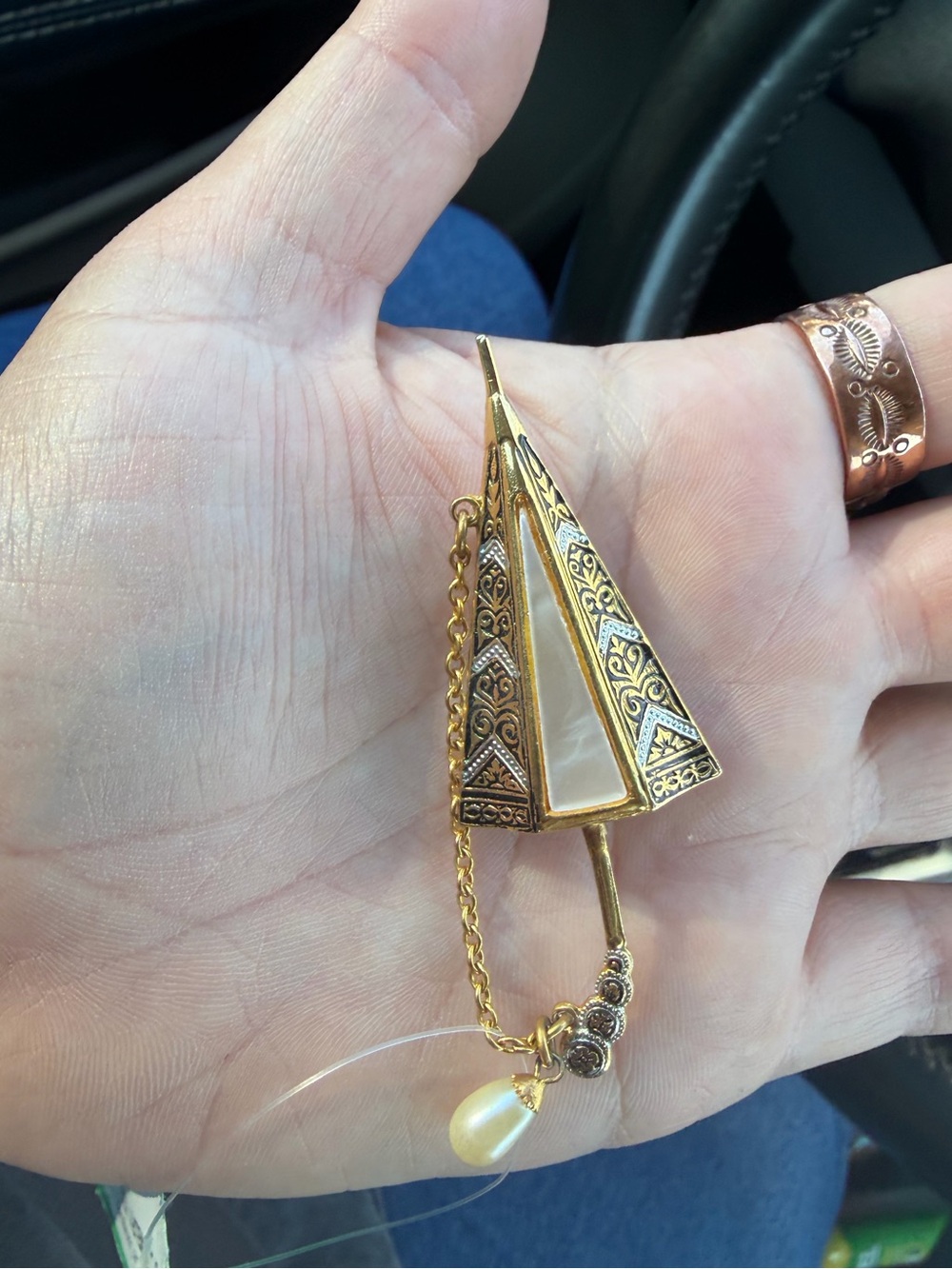 Vintage Spanish Damascene Umbrella Spain Brooch ☔️ 🐸